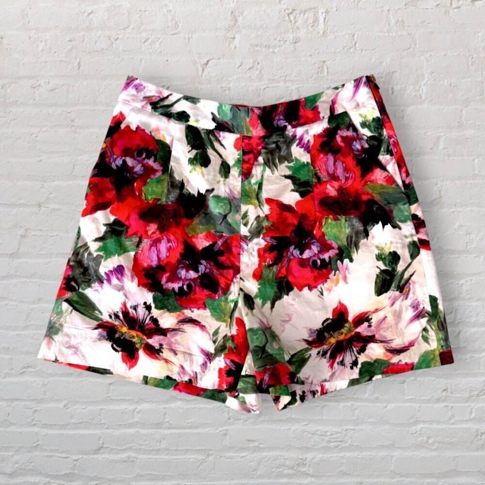 MILLY High Rise Red Purple Green Floral Shorts Side Zipper Women's 6